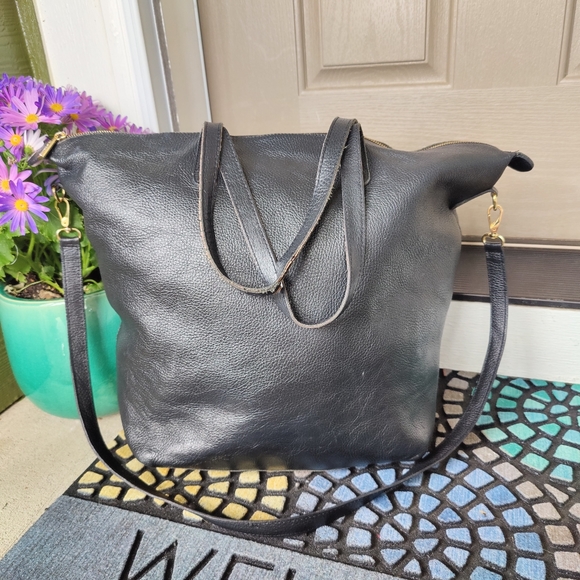 Cuyana Bags Cuyana Large Black Leather Tote Purse Crossbody Travel